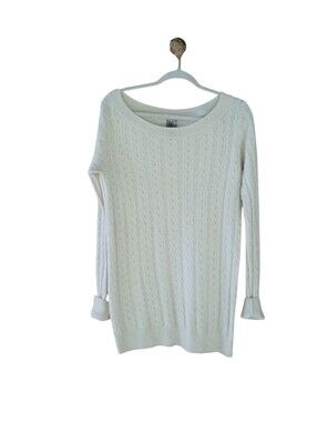 Grace Winter White Wide Neck Wool & Cashmere Cable Knit Sweater Large